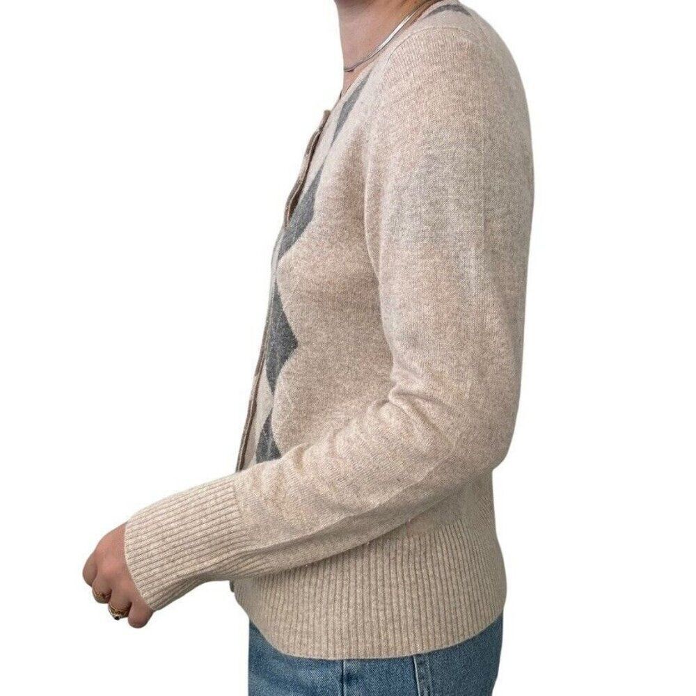 NWOT Apt 9 Womens Beige 100% Pure cashmere Preppy Argyle Cardigan sz L - Picture 5 of 7